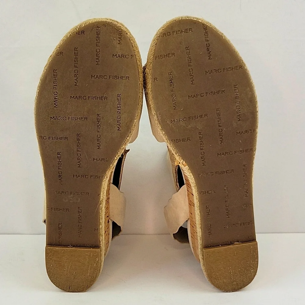 Marc Fisher Faithful Cork Wedge Espadrille Sandals Size 7